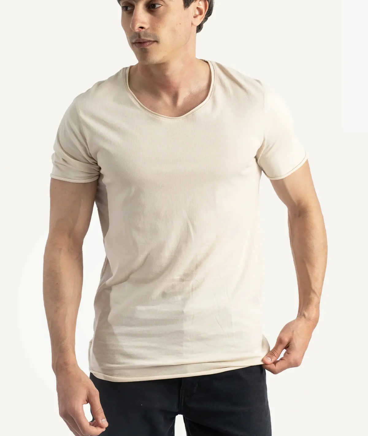 E-177034002-012_A T-Shirts Selected Basique Beige – Image 1